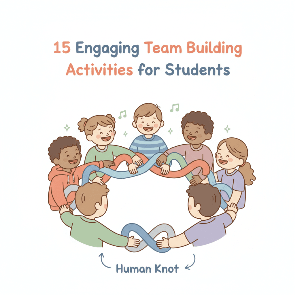 Illustration of students playing the Human Knot game