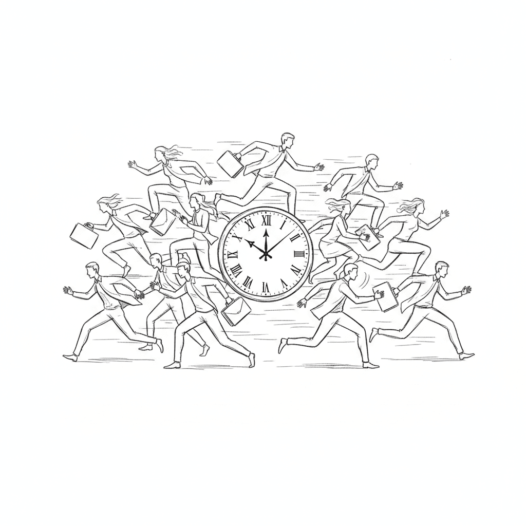 Black and white hand-drawn illustration of quick team activity