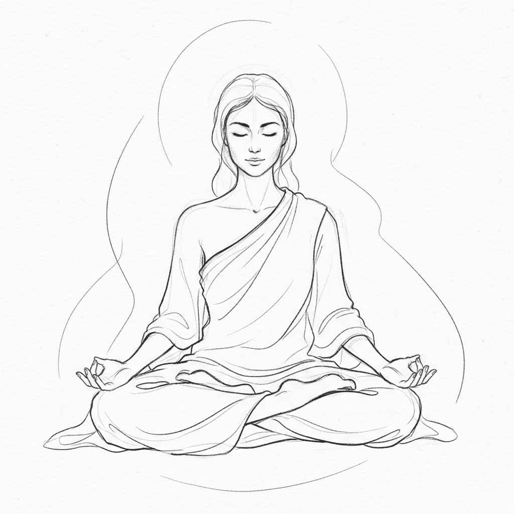 Black and white sketch of self-compassion practice